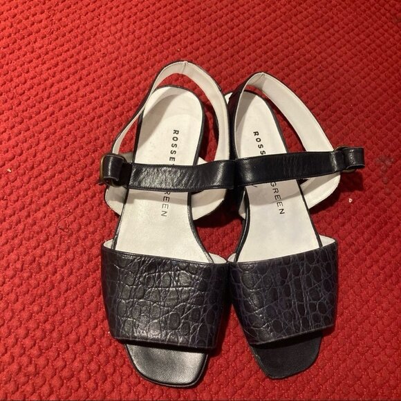 ROSETTI GREEN Sz 35.5 Croc  Flat Heel Buckle Closure Leather Sandals - Picture 3 of 6